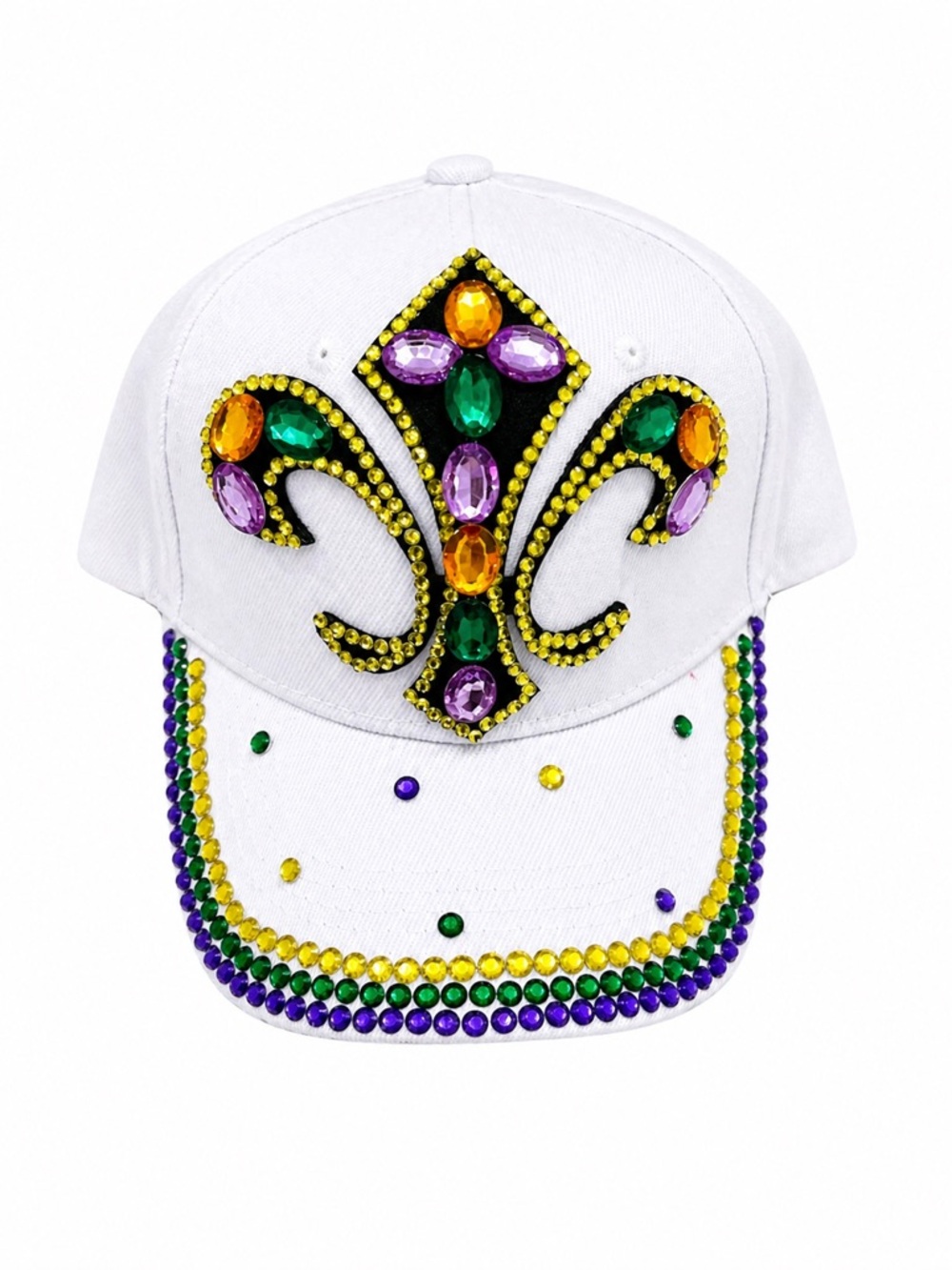 White Kids Cap with Purple Green Gold Jewel Fleur-de-Lis - Unbranded